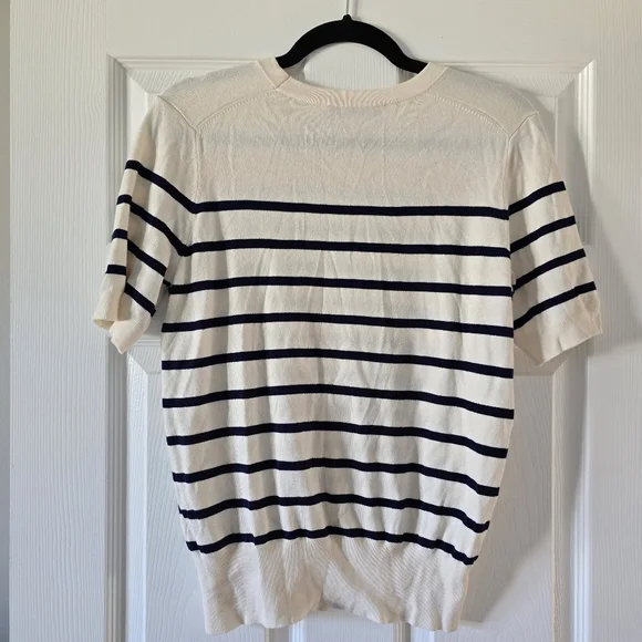 Zara Cream and Navy Stripped Knit Top - Picture 4 of 5